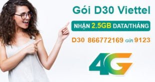 Đăng ký gói D30 của Viettel nhận ngay 2.5GB cho Dcom giá 30.000đ