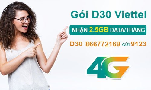 Đăng ký gói D30 của Viettel nhận ngay 2.5GB cho Dcom giá 30.000đ