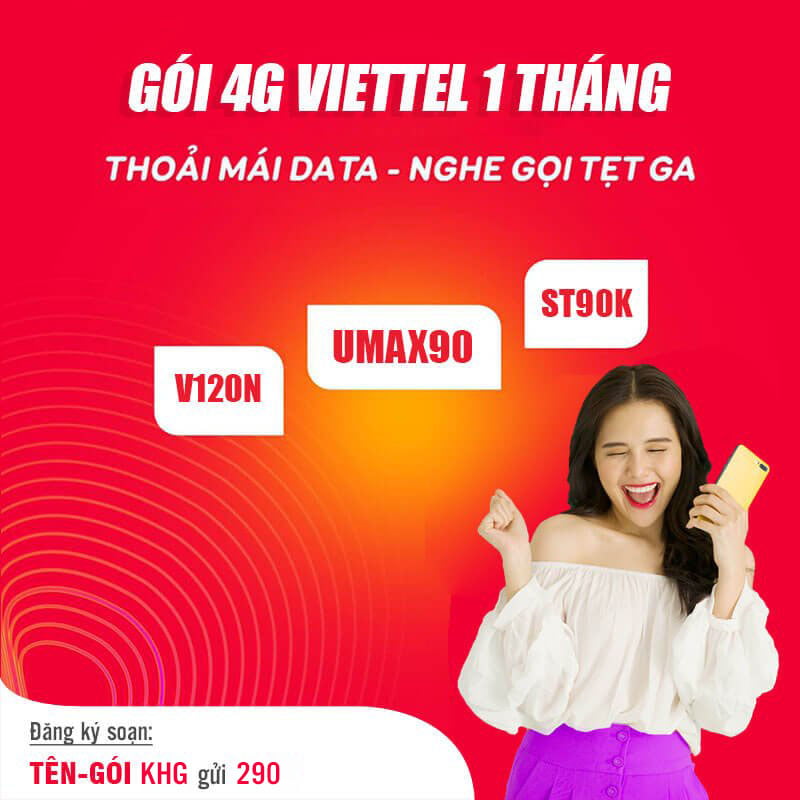 Cách Đăng Ký 4G Viettel 1 Tháng 10k, 50k, 60k, 70k, 90k