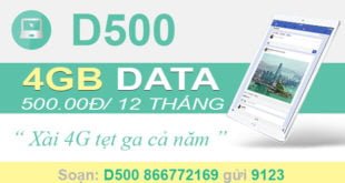 Đăng ký gói D500 Viettel cho Dcom xài Data tẹt ga cả năm, 4GB/tháng