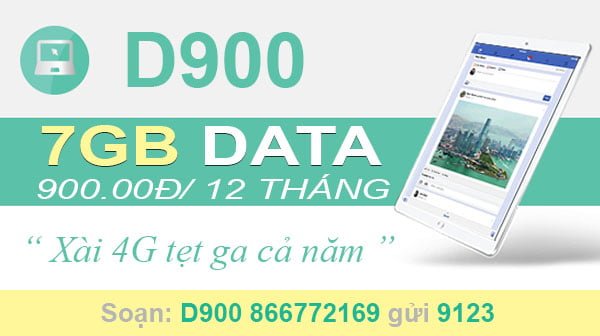 Đăng ký gói D900 Viettel cho Dcom xài Data tẹt ga cả năm, 7GB/tháng