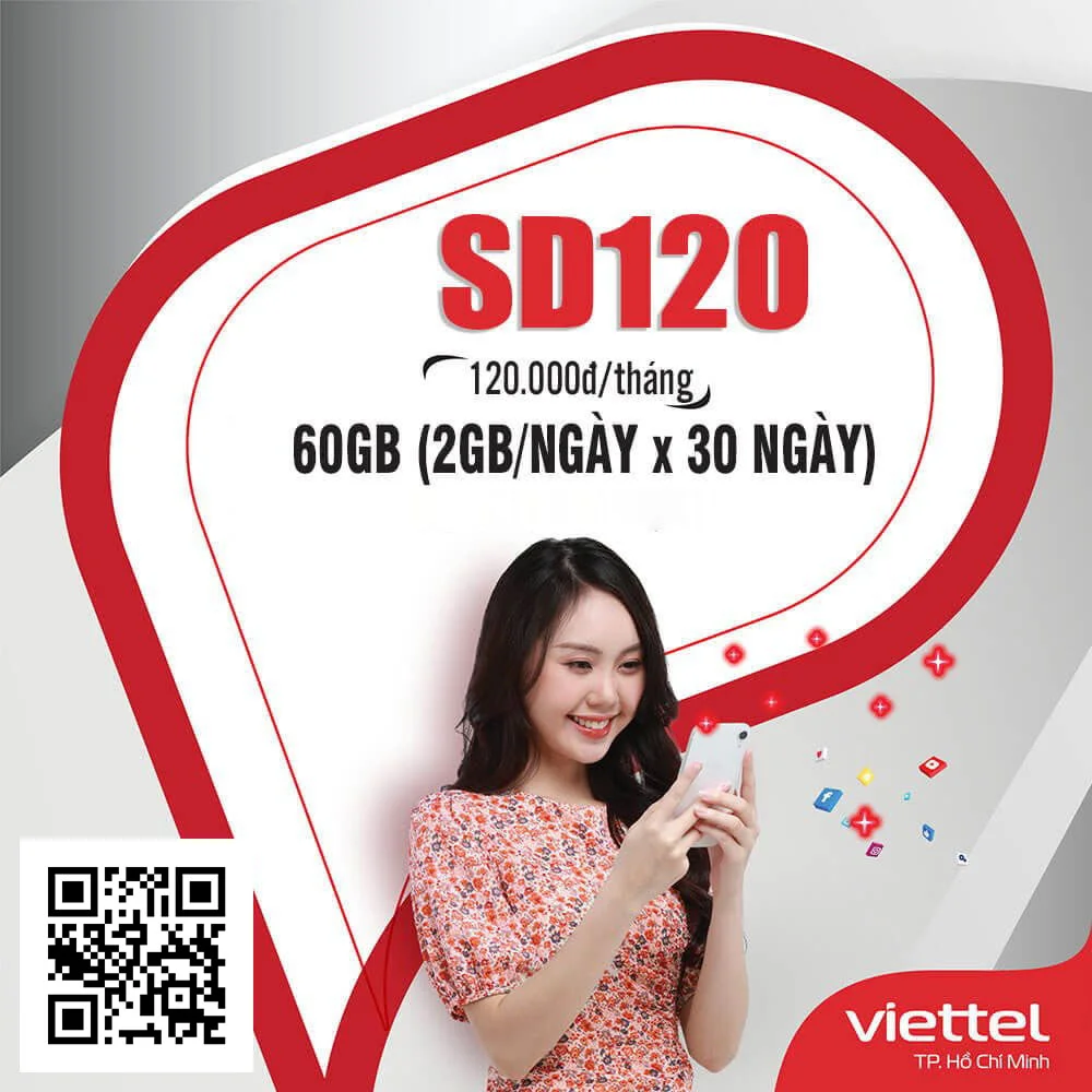 Đăng ký gói cước SD120 Viettel có 2GB 1 ngày giá 120k 1 tháng