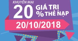 HOT: Viettel khuyến mãi tặng 20% giá trị thẻ nạp 20/10/2018