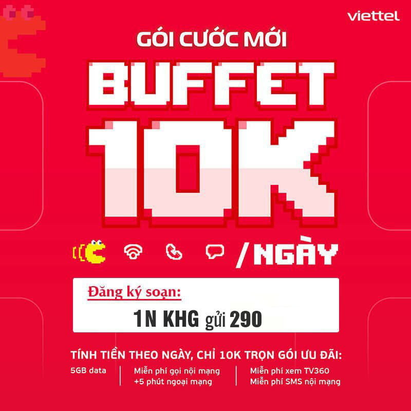 Gói 1N Viettel miễn phí 5GB giá 10k 1 ngày