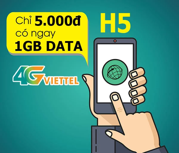 Đăng ký gói H5 Viettel ưu đãi 1GB sử dụng trong 1 giờ giá 5.000đ
