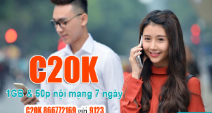 Đăng ký Gói C20K Viettel ưu đãi 1GB Data & 50 phút nội mạng chỉ 20.000đ/tuần dễ