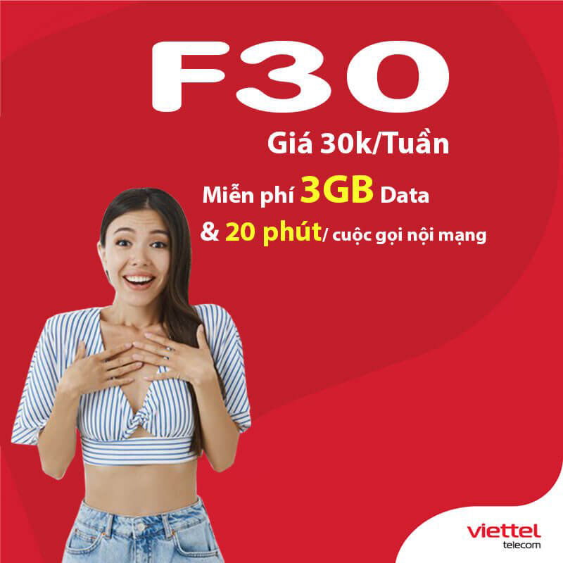 Đăng ký gói F30 Viettel ưu đãi 3GB + Miễn phí gọi nội mạng