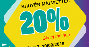Khuyến mãi Viettel tặng 20% giá trị ngày 10/09/2019