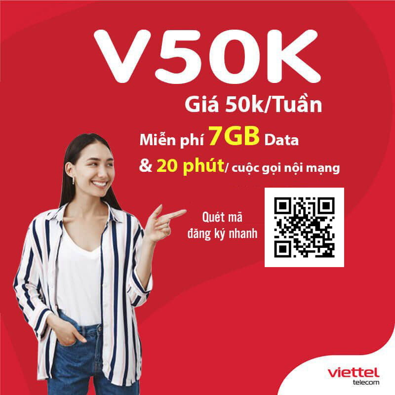 Đăng ký gói V50K Viettel nhận 7GB & gọi nội mạng miễn phí