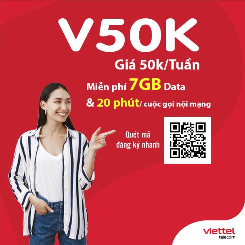 Đăng ký gói V50K Viettel nhận 7GB & gọi nội mạng miễn phí