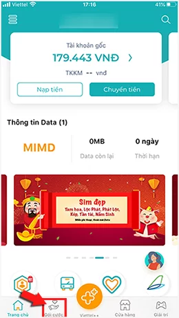 Đăng nhập vào ứng dụng My Viettel chọn mục Gói Cước