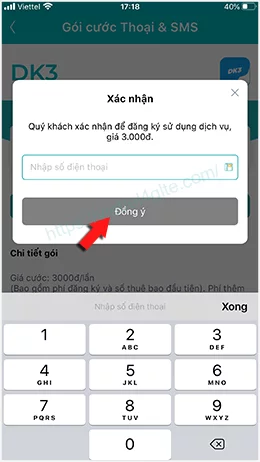 Nhập số điện thoại rồi bấm Đồng Ý