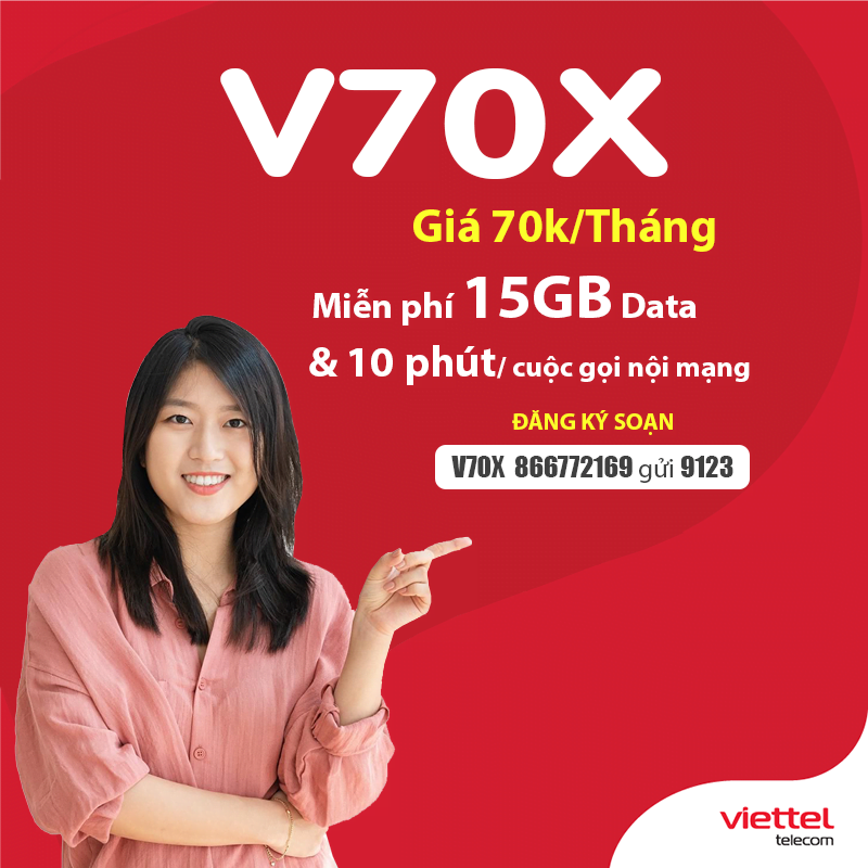 Đăng ký gói V70X Viettel có ngay 500MB/ngày & miễn phí gọi nội mạng dưới 10 phút