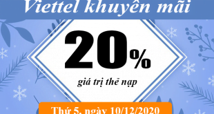 HOT: Viettel tặng 20% giá trị thẻ nạp ngày vàng 10/12/2020