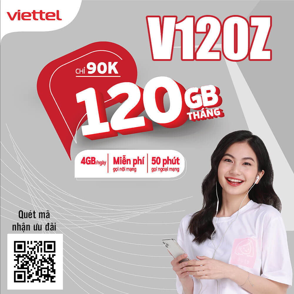 Đăng Ký Gói Cước V120Z Viettel Nhận 4GB/Ngày Giá rẻ 90.000đ/tháng