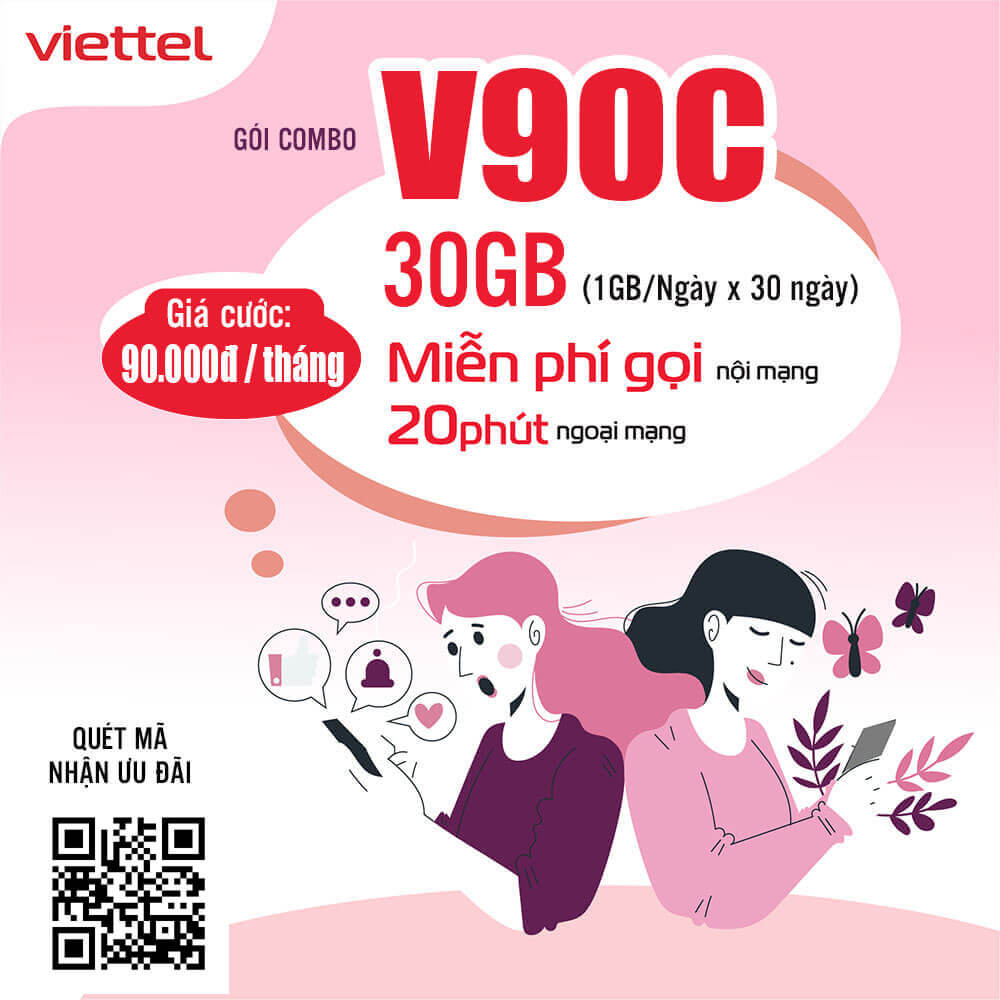 Đăng ký gói V90C Viettel miễn phí 30GB giá chỉ 90.000đ