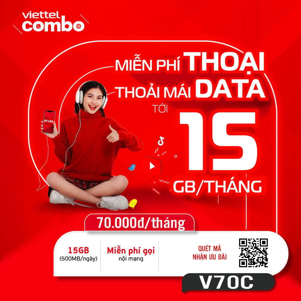 Đăng Ký Gói V70C Viettel Miễn Phí 15GB & Gọi Nội Mạng Giá 70k 1 Tháng