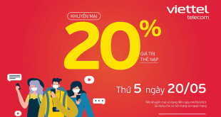 HOT: Viettel tặng 20% giá trị thẻ nạp ngày 10/05/2021