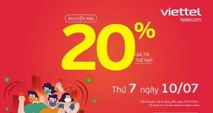 HOT: Viettel tặng 20% giá trị thẻ nạp ngày 10/07/2021