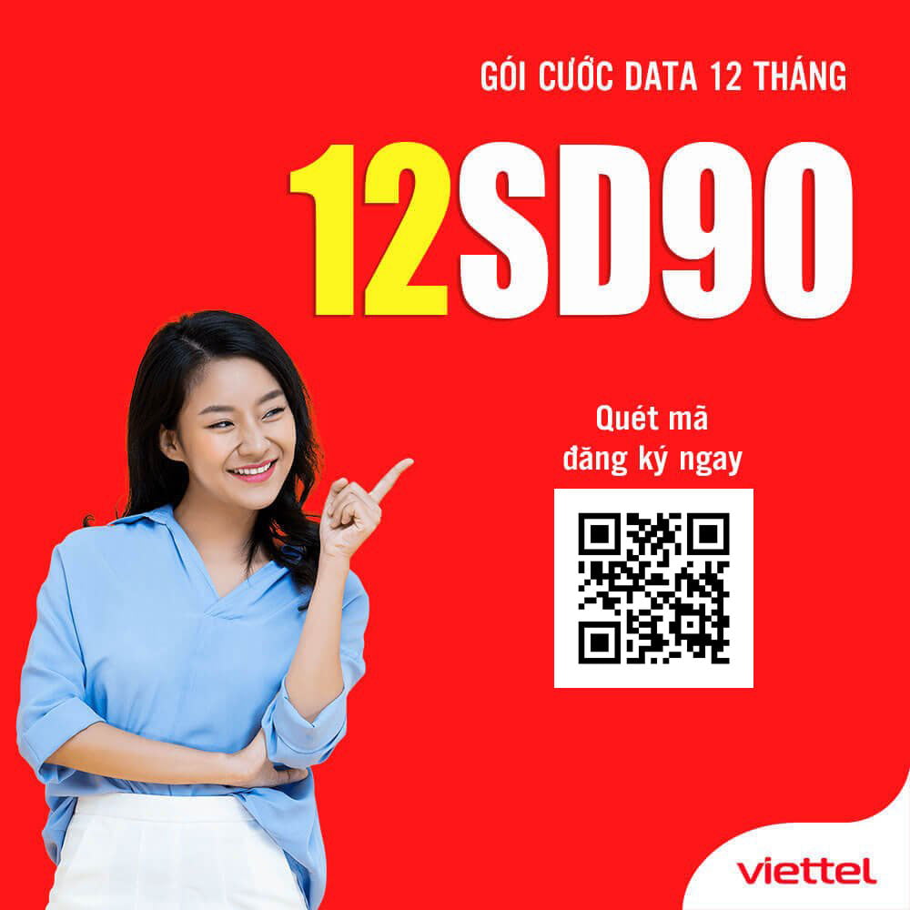 Đăng ký gói cước 12SD90 Viettel có 1.5GB 1 ngày trong 12 tháng