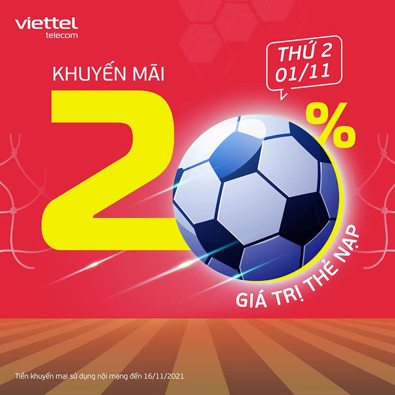 HOT: Viettel khuyến mãi tặng 20% giá trị thẻ nạp ngày 01/11/2021