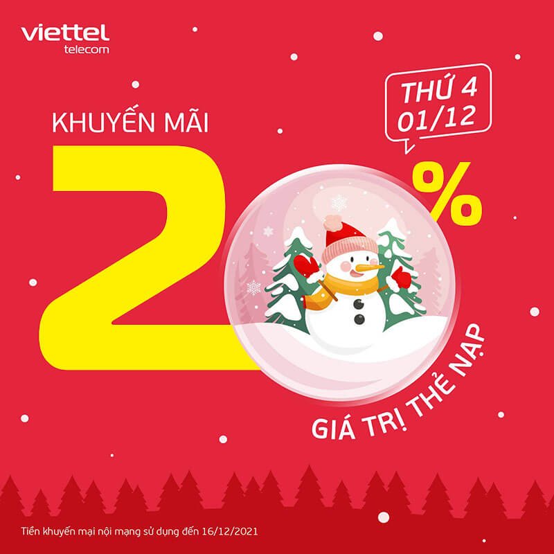 HOT: Viettel khuyến mãi tặng 20% giá trị thẻ nạp ngày 01/12/2021