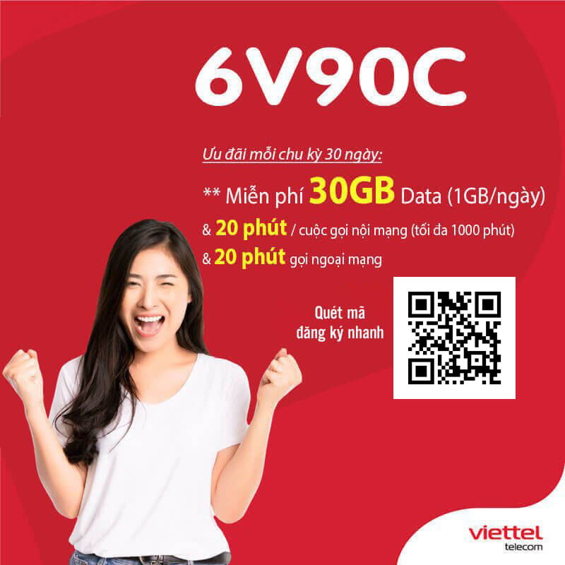 Đăng Ký Gói 6V90C Viettel Miễn Phí 1GB/Ngày & Gọi Nội Mạng 6 Tháng