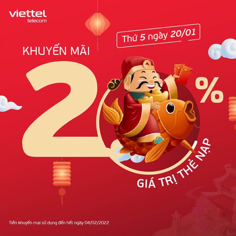 HOT: Viettel khuyến mãi tặng 20% giá trị thẻ nạp ngày 20/01/2022