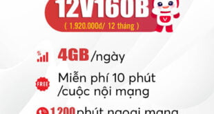 Đăng Ký Gói 12V160B Viettel Miễn Phí 4GB/Ngày & Gọi Nội Mạng 12 Tháng