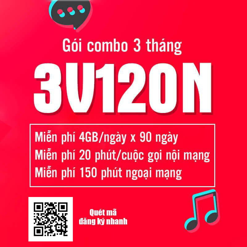 Đăng Ký Gói 3V120N Viettel Miễn phí 4GB/Ngày, Gọi Nội Mạng 3 Tháng