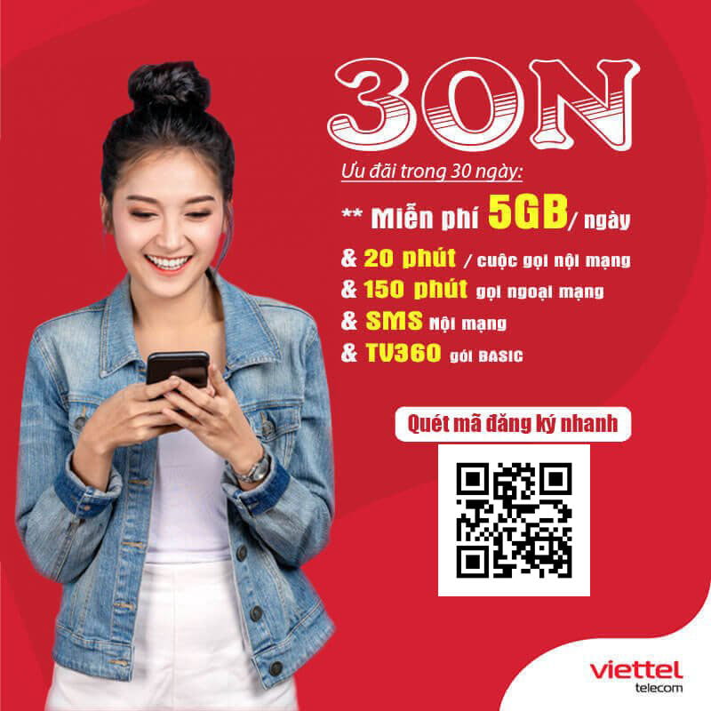 Đăng Ký Gói 30N Viettel Có Ngay 5GB 1 Ngày & Gọi Thả Ga 1 Tháng Giá 300k