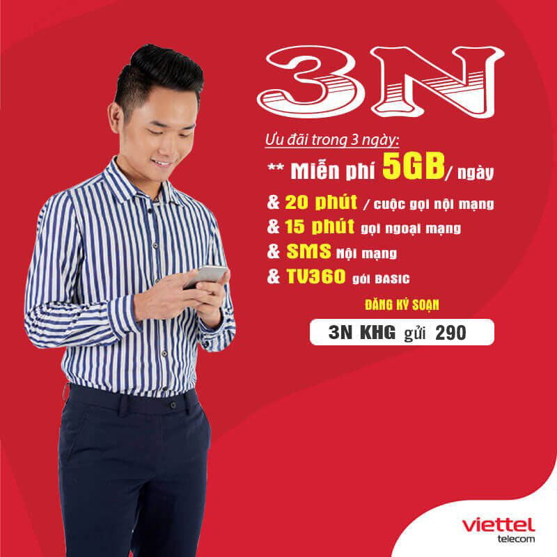 Đăng Ký Gói 3N Viettel Có Ngay 15GB & Gọi nội mạng 3 Ngày Giá 30k