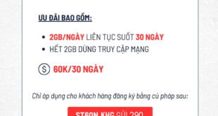 Đăng ký gói cước ST60N Viettel có 2GB 1 ngày giá 60k 1 tháng