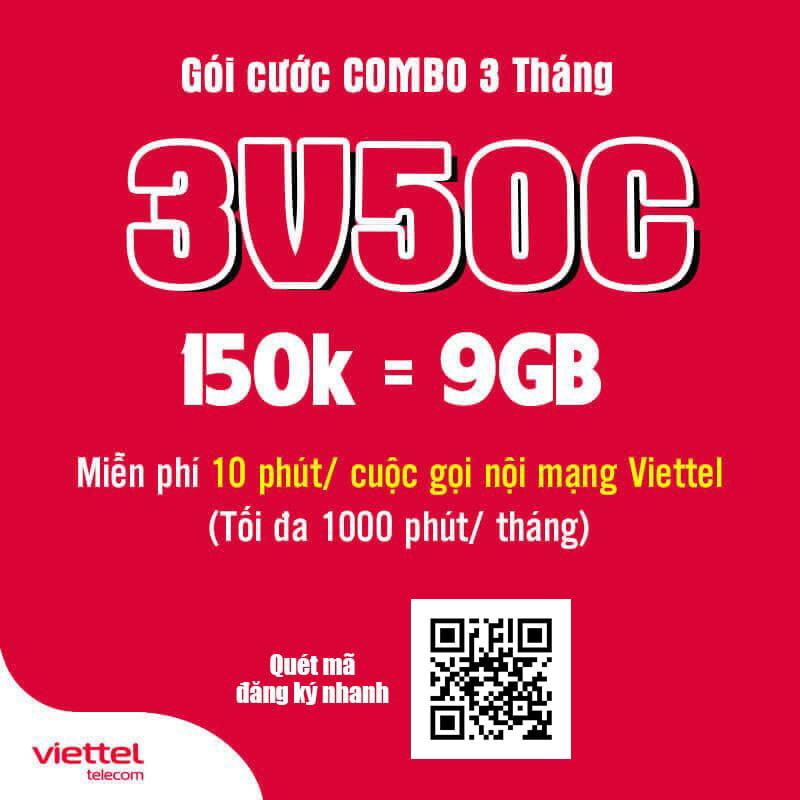 Đăng Ký Gói 3V50C Viettel Có 3GB/Tháng & Gọi Nội Mạng 3 Tháng