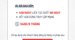 Đăng ký gói cước 6ST90N Viettel ( ST90N 6 tháng ) có 4GB 1 ngày