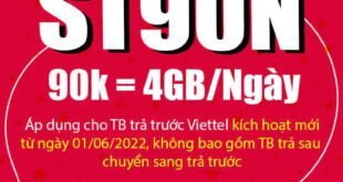 Đăng ký gói cước ST90N Viettel có 4GB 1 ngày giá 90k 1 tháng