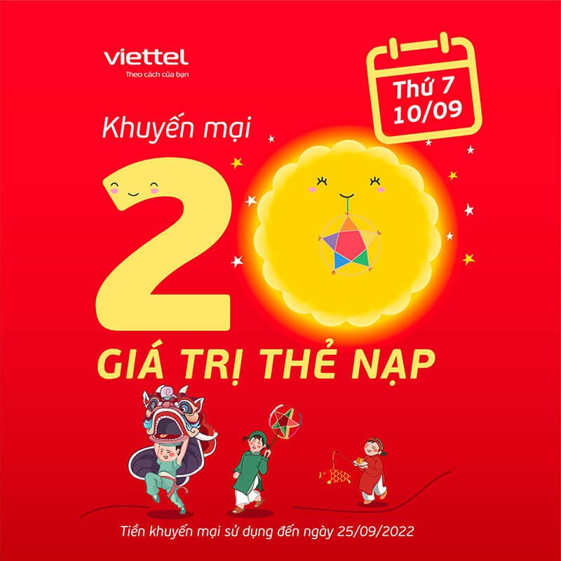 HOT: Viettel khuyến mãi tặng 20% giá trị thẻ nạp ngày 10/09/2022