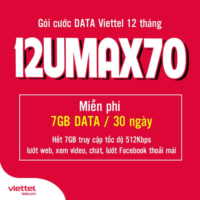 Đăng Ký Gói 12UMAX70 Viettel (UMAX70 12 Tháng) giá 840k