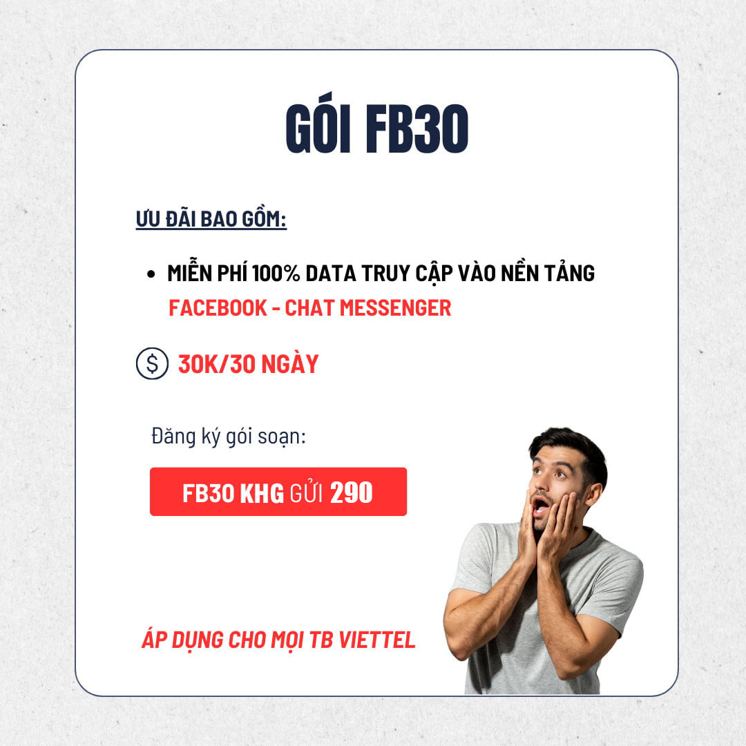 Đăng Ký Gói FB30 Viettel không giới hạn Data truy cập Facebook 1 tháng