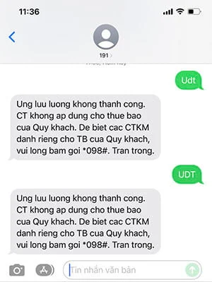 Kết quả ứng Data Viettel qua 191