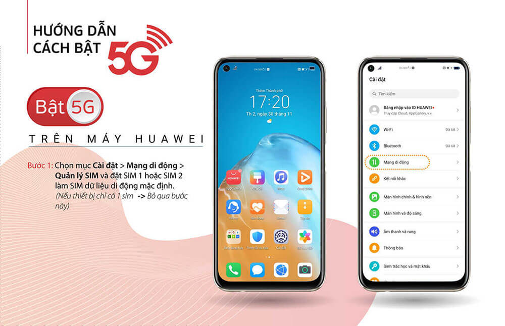 Bật mạng 5G trên điện thoại Huawei