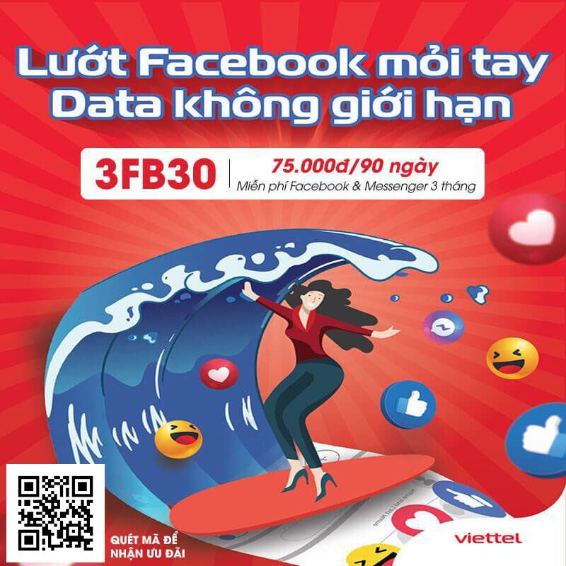 Gói 3FB30 của Viettel Không Giới Hạn Data Truy Cập Facebook 3 tháng