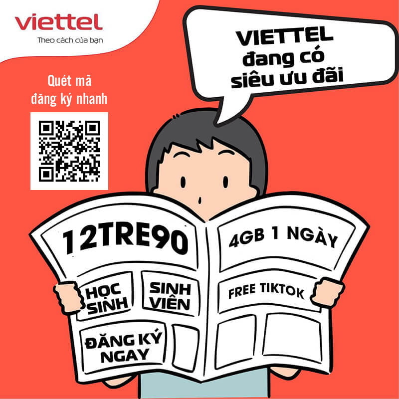 Đăng ký gói 12TRE90 Viettel có 4GB 1 ngày + Free Data TikTok chỉ 1.080K