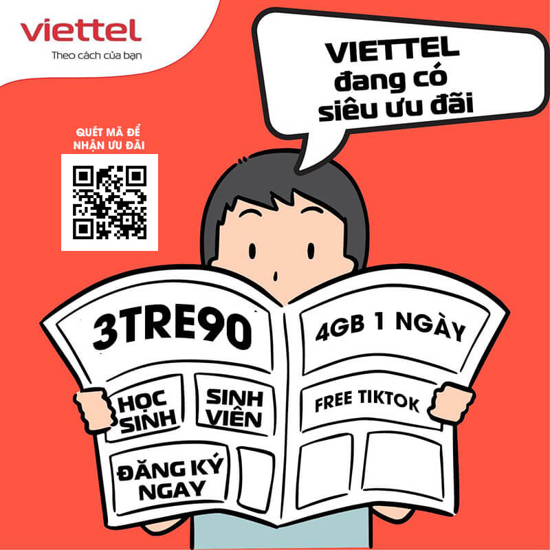 Đăng ký gói 3TRE90 Viettel có 4GB 1 ngày + Free Data TikTok chỉ 270k