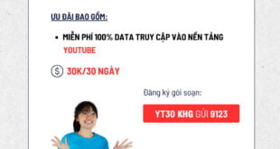 Đăng Ký Gói YT30 Viettel miễn phí Data truy cập Youtube 1 Tháng