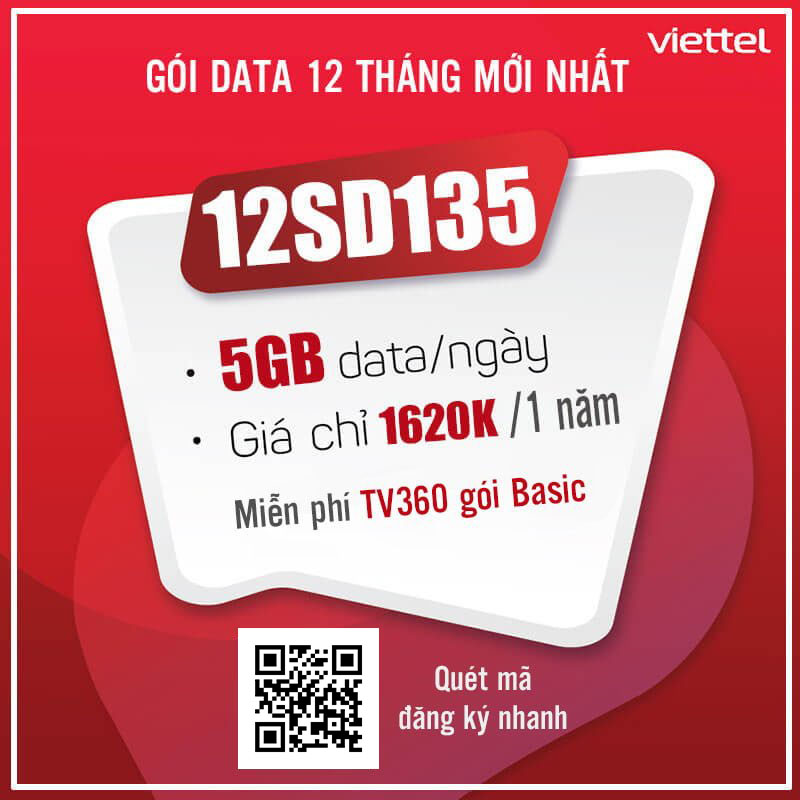 Đăng ký gói cước 12SD135 Viettel có 5GB 1 ngày trong 12 tháng