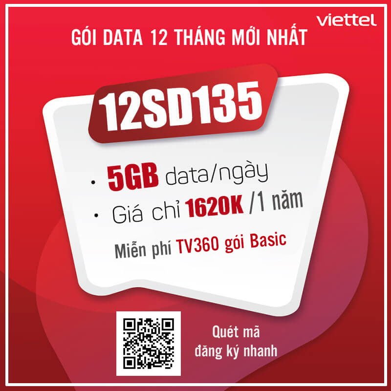 Đăng ký gói cước 12SD135 Viettel có 5GB 1 ngày trong 12 tháng