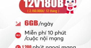 Đăng Ký Gói 12V180B Viettel Miễn Phí 6GB/Ngày & Gọi Nội Mạng 12 Tháng