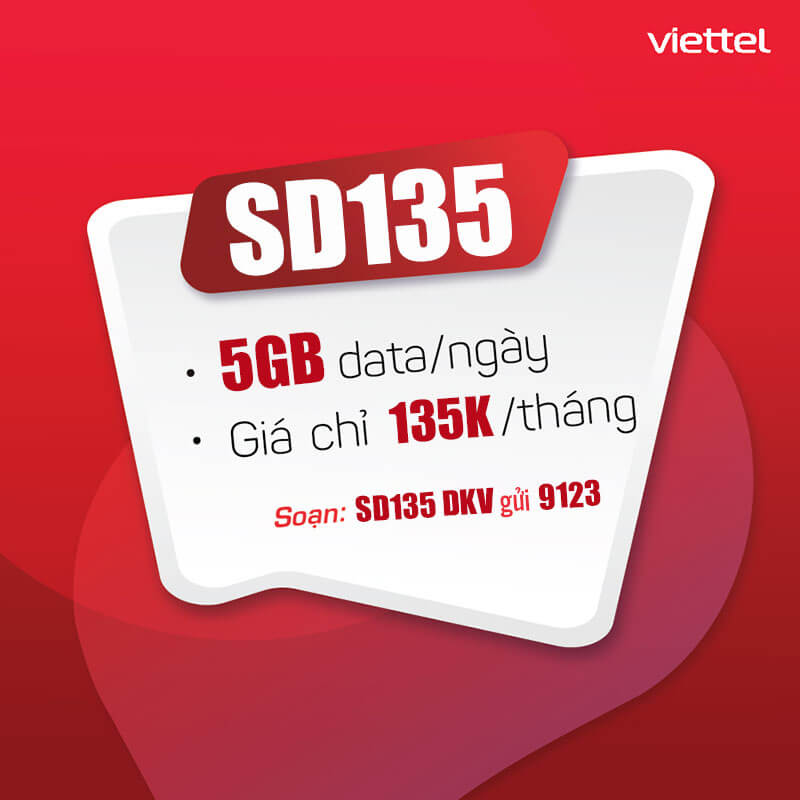 Đăng ký gói cước SD135 Viettel có 5GB 1 ngày giá 135k 1 tháng