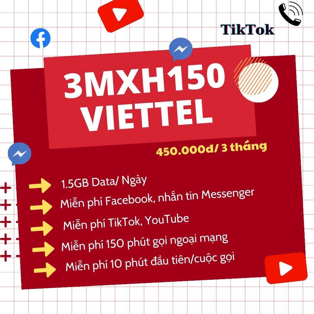 Đăng Ký Gói 3MXH150 Viettel miễn phí Data Youtube, Facebook, Tiktok